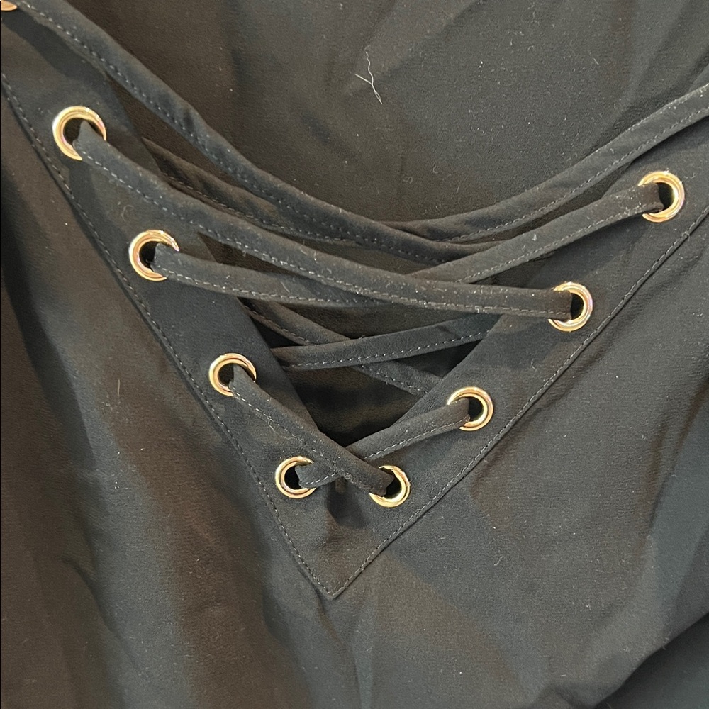Express Black Lace-Up Ruffle Blouse - Picture 5 of 6